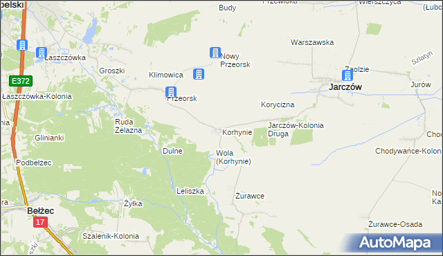 mapa Korhynie, Korhynie na mapie Targeo