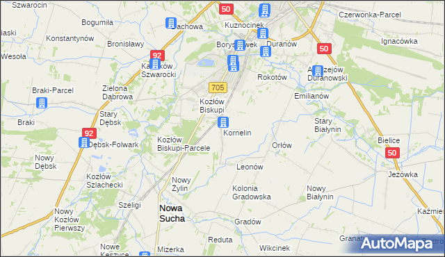 mapa Kornelin gmina Nowa Sucha, Kornelin gmina Nowa Sucha na mapie Targeo