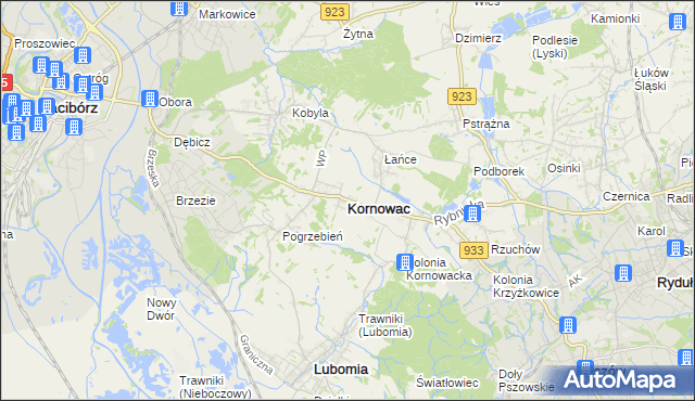 mapa Kornowac, Kornowac na mapie Targeo