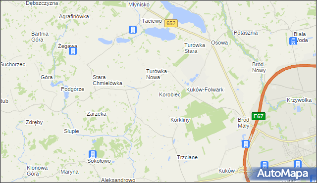 mapa Korobiec, Korobiec na mapie Targeo