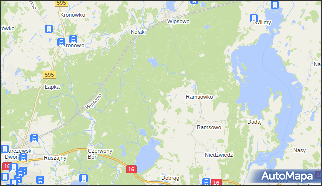 mapa Koronowo gmina Barczewo, Koronowo gmina Barczewo na mapie Targeo