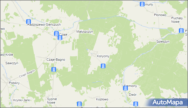 mapa Koryciny, Koryciny na mapie Targeo