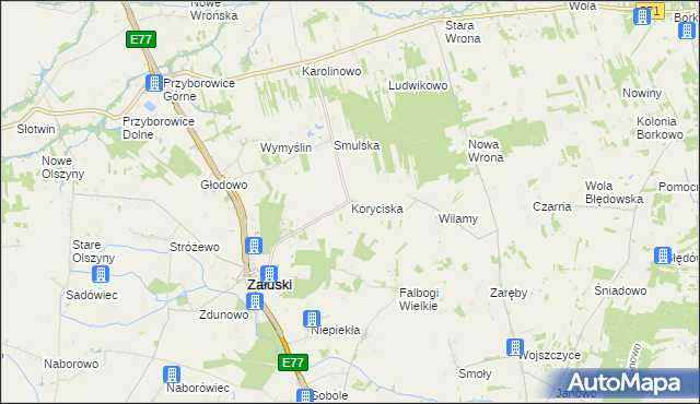 mapa Koryciska gmina Załuski, Koryciska gmina Załuski na mapie Targeo