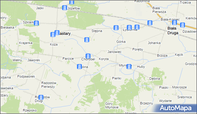 mapa Koryta gmina Biała, Koryta gmina Biała na mapie Targeo