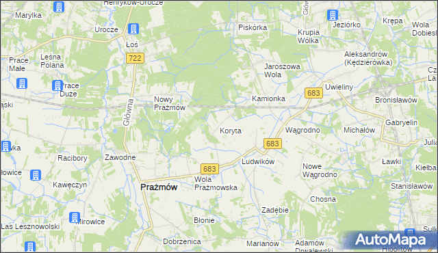 mapa Koryta gmina Prażmów, Koryta gmina Prażmów na mapie Targeo