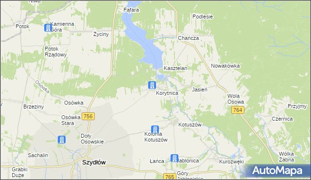mapa Korytnica gmina Szydłów, Korytnica gmina Szydłów na mapie Targeo