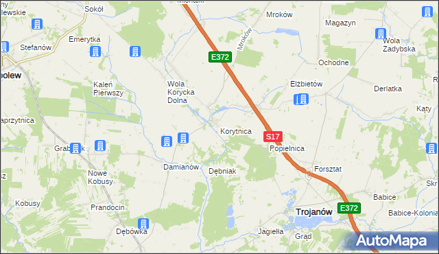 mapa Korytnica gmina Trojanów, Korytnica gmina Trojanów na mapie Targeo