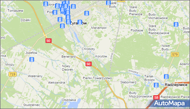 mapa Korytów gmina Radziejowice, Korytów gmina Radziejowice na mapie Targeo