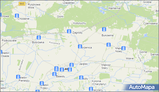 mapa Korzenica gmina Laszki, Korzenica gmina Laszki na mapie Targeo