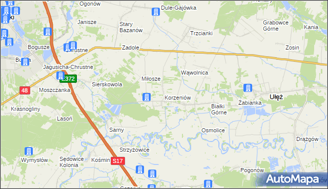 mapa Korzeniów gmina Ułęż, Korzeniów gmina Ułęż na mapie Targeo