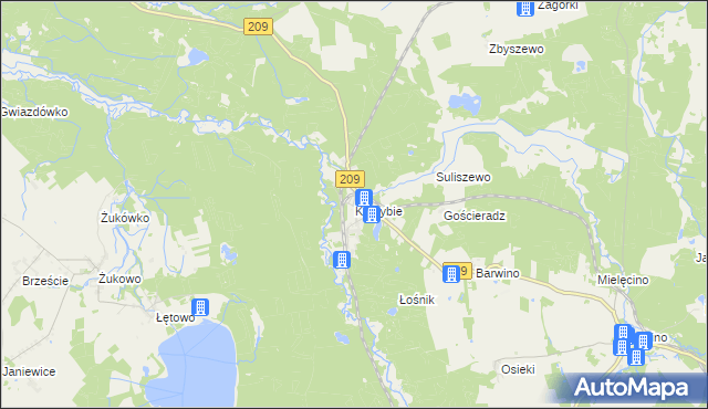 mapa Korzybie gmina Kępice, Korzybie gmina Kępice na mapie Targeo
