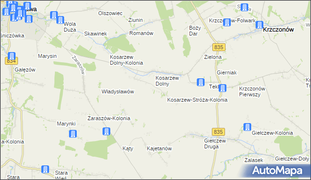 mapa Kosarzew-Stróża, Kosarzew-Stróża na mapie Targeo