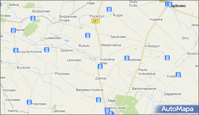 mapa Kościelna Wieś gmina Osięciny, Kościelna Wieś gmina Osięciny na mapie Targeo