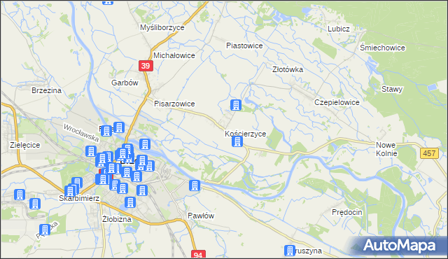 mapa Kościerzyce, Kościerzyce na mapie Targeo