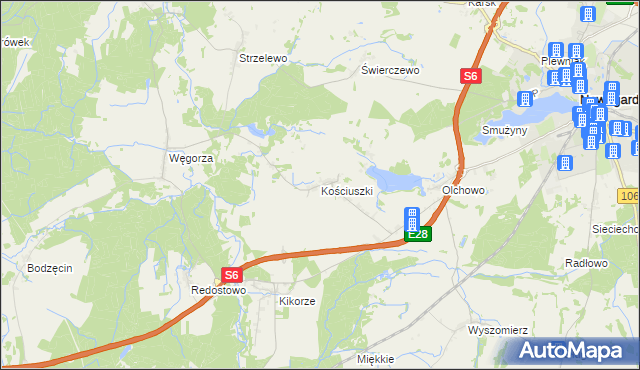 mapa Kościuszki gmina Osina, Kościuszki gmina Osina na mapie Targeo