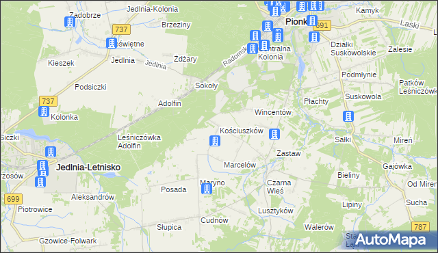 mapa Kościuszków gmina Pionki, Kościuszków gmina Pionki na mapie Targeo