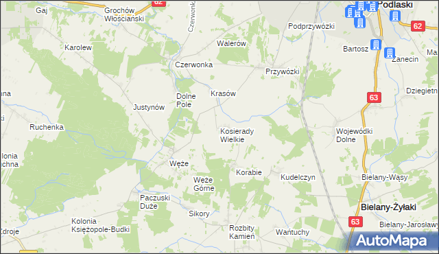 mapa Kosierady Wielkie, Kosierady Wielkie na mapie Targeo