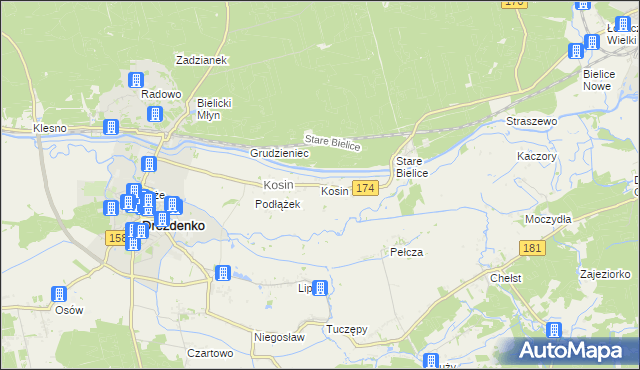 mapa Kosin gmina Drezdenko, Kosin gmina Drezdenko na mapie Targeo