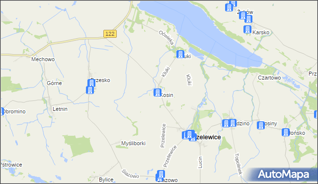 mapa Kosin gmina Przelewice, Kosin gmina Przelewice na mapie Targeo