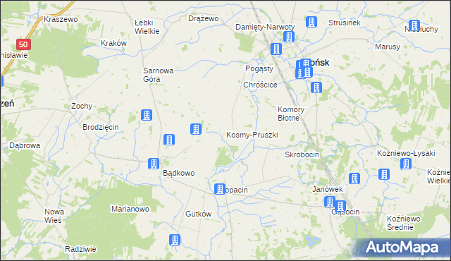 mapa Kosmy-Pruszki, Kosmy-Pruszki na mapie Targeo