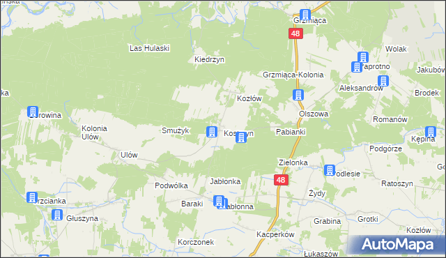 mapa Kostrzyn gmina Wyśmierzyce, Kostrzyn gmina Wyśmierzyce na mapie Targeo