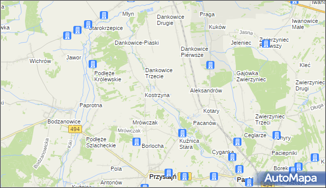 mapa Kostrzyna gmina Panki, Kostrzyna gmina Panki na mapie Targeo