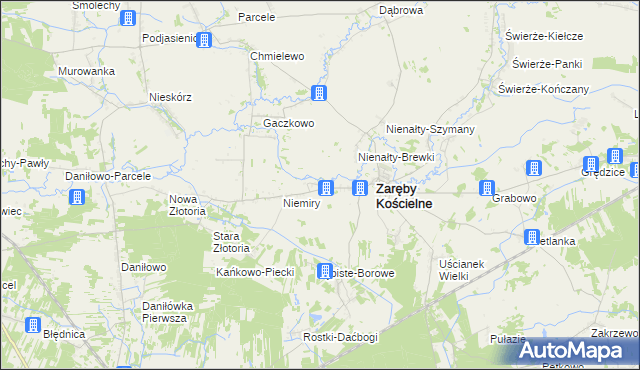 mapa Kosuty gmina Zaręby Kościelne, Kosuty gmina Zaręby Kościelne na mapie Targeo