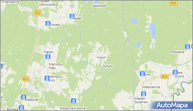 mapa Kosyń gmina Wola Uhruska, Kosyń gmina Wola Uhruska na mapie Targeo