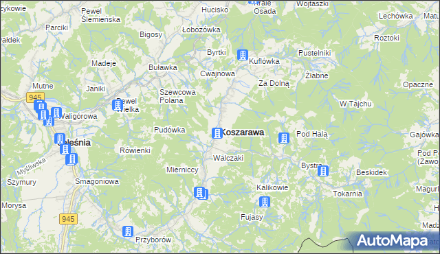 mapa Koszarawa, Koszarawa na mapie Targeo