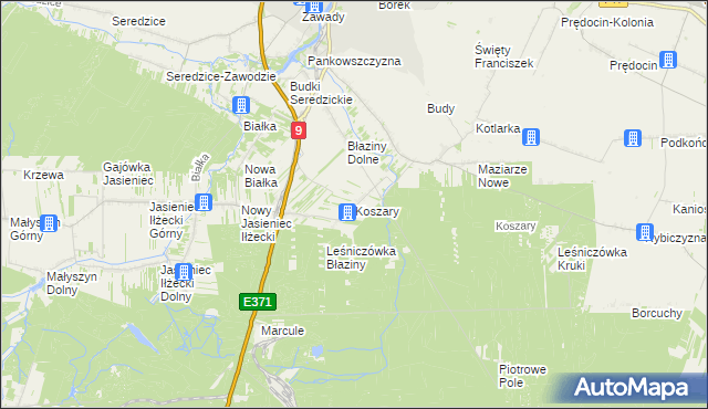 mapa Koszary gmina Iłża, Koszary gmina Iłża na mapie Targeo