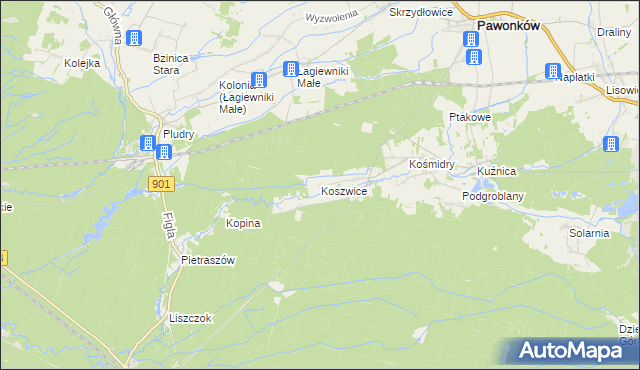 mapa Koszwice, Koszwice na mapie Targeo