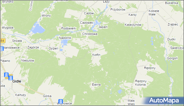 mapa Kotfin gmina Gidle, Kotfin gmina Gidle na mapie Targeo