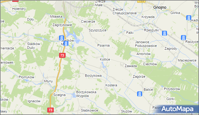 mapa Kotlice gmina Chmielnik, Kotlice gmina Chmielnik na mapie Targeo