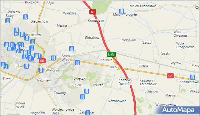 mapa Kotliska gmina Kutno, Kotliska gmina Kutno na mapie Targeo