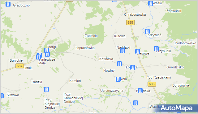mapa Kotłówka gmina Narew, Kotłówka gmina Narew na mapie Targeo