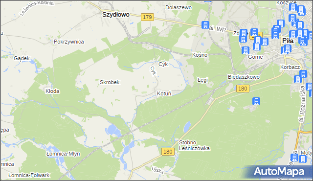 mapa Kotuń gmina Szydłowo, Kotuń gmina Szydłowo na mapie Targeo