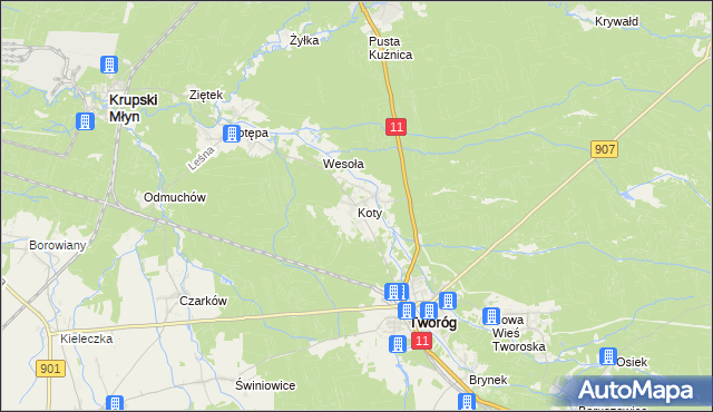 mapa Koty gmina Tworóg, Koty gmina Tworóg na mapie Targeo