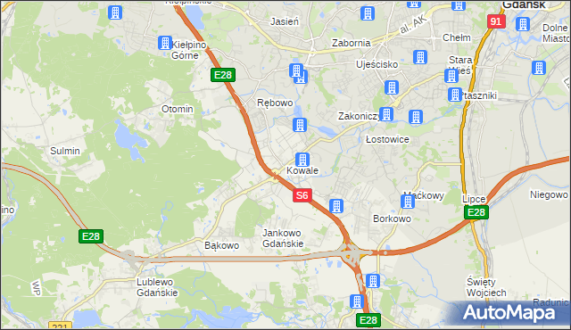 mapa Kowale gmina Kolbudy, Kowale gmina Kolbudy na mapie Targeo