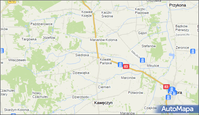 mapa Kowale Pańskie, Kowale Pańskie na mapie Targeo