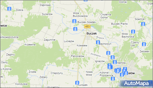 mapa Kowalew gmina Buczek, Kowalew gmina Buczek na mapie Targeo