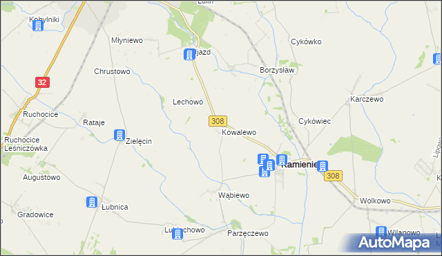 mapa Kowalewo gmina Kamieniec, Kowalewo gmina Kamieniec na mapie Targeo