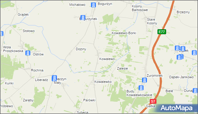 mapa Kowalewo gmina Wiśniewo, Kowalewo gmina Wiśniewo na mapie Targeo