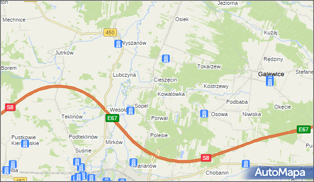 mapa Kowalówka gmina Wieruszów, Kowalówka gmina Wieruszów na mapie Targeo