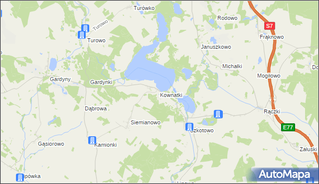 mapa Kownatki gmina Kozłowo, Kownatki gmina Kozłowo na mapie Targeo