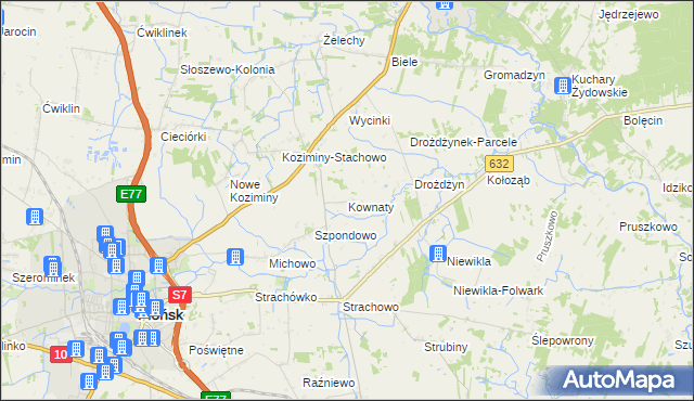mapa Kownaty gmina Płońsk, Kownaty gmina Płońsk na mapie Targeo