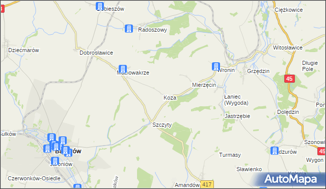 mapa Koza gmina Polska Cerekiew, Koza gmina Polska Cerekiew na mapie Targeo