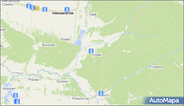 mapa Kozaki gmina Łukowa, Kozaki gmina Łukowa na mapie Targeo