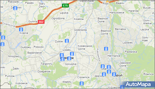 mapa Kozakowice Górne, Kozakowice Górne na mapie Targeo