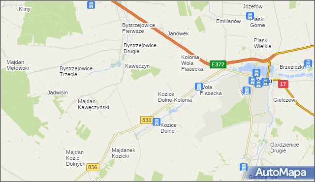 mapa Kozice Dolne-Kolonia, Kozice Dolne-Kolonia na mapie Targeo