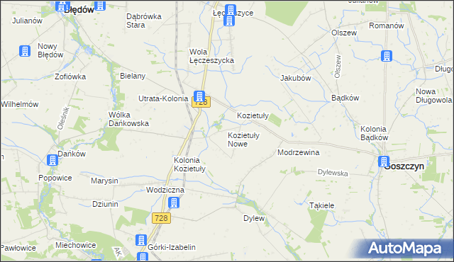 mapa Kozietuły Nowe, Kozietuły Nowe na mapie Targeo
